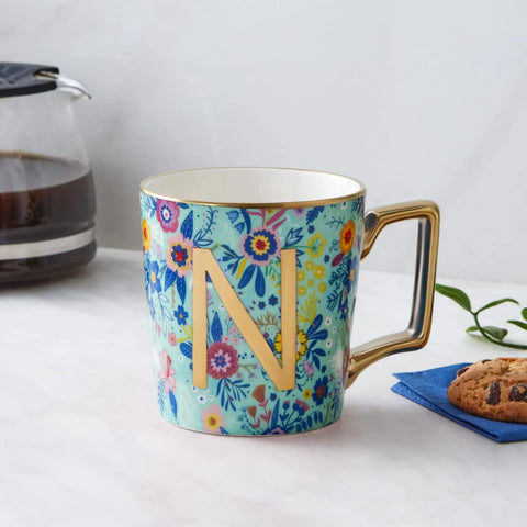 Mug Karaca avec fleurs et lettre N, 350 ml