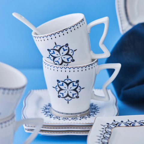 Service pour le petit-déjeuner Karaca New en porcelaine pour 6 personnes, 32 pièces, bleu