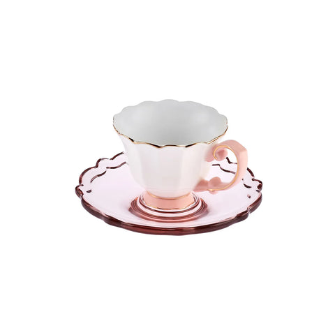 Coffret de tasses à café, Karaca Samo pour 2 personnes, rose, avec soucoupe en acrylique 90 ml