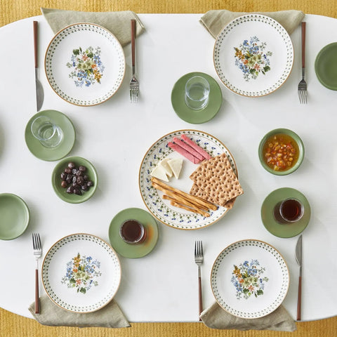 Service de petit déjeuner Karaca Foliage 25 pièces pour 6 personnes, porcelaine