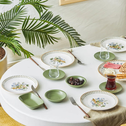 Service de petit déjeuner Karaca Foliage 25 pièces pour 6 personnes, porcelaine