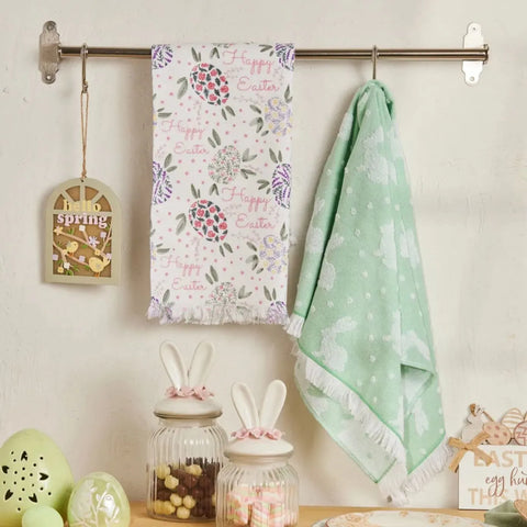 Set de serviettes Karaca Lapin de Pâques 100% coton, 2 pièces, vert 