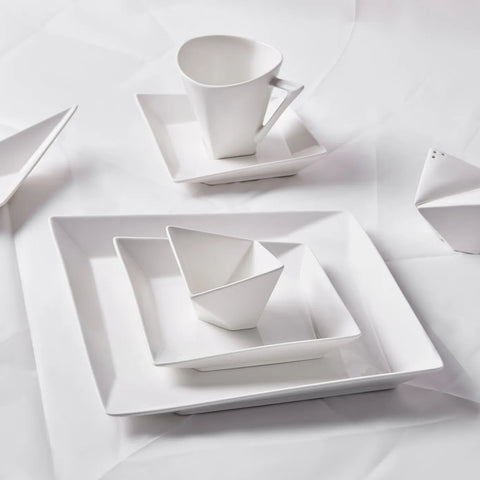 Service Petit Déjeuner Karaca Origami pour 6 personnes, 26 pièces, porcelaine, carré