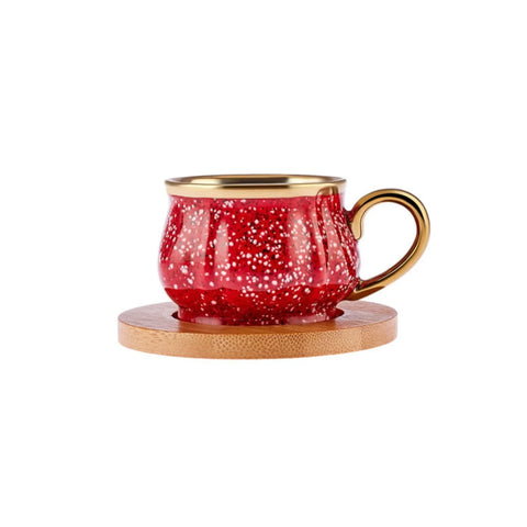 Coffret de tasses à café pour 6 personnes avec plateau en bambou Karaca, 90 ml, rouge 