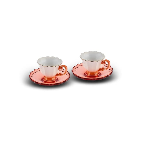 Coffret de tasses à café Karaca Samo pour 2 personnes, avec soucoupe en acrylique, orange, 90 ml