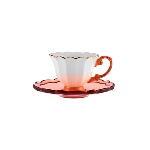 Coffret de tasses à café Karaca Samo pour 2 personnes, avec soucoupe en acrylique, orange, 90 ml