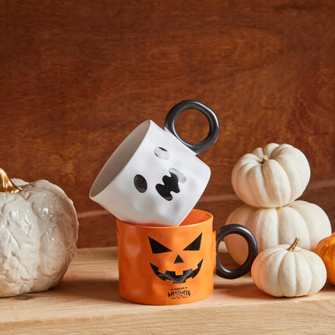 Mug Karaca Halloween Fantôme 10cm, blanc noir, céramique 