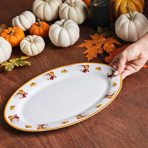 Plat ovale Karaca Halloween Citrouille, 20cm, blanc, porcelaine 