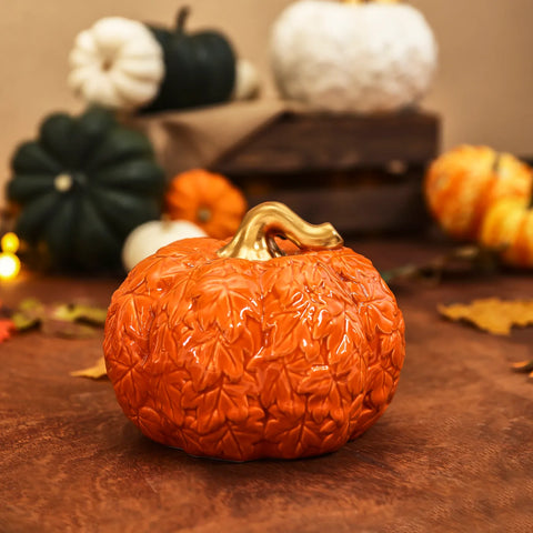 Bibelot Karaca Halloween Citrouille décorative, 17cm, orange or, céramique 