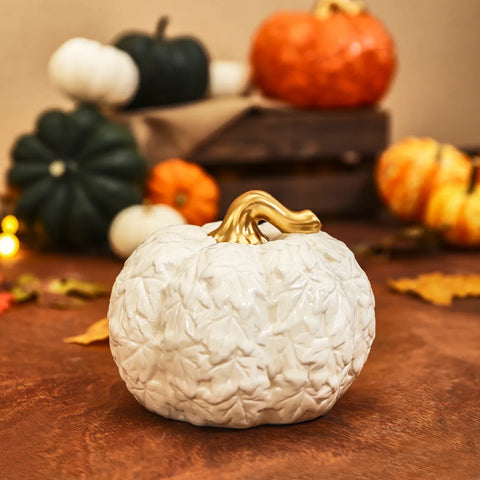 Bibelot Karaca Halloween Citrouille décorative, 17cm, or blanc, céramique 