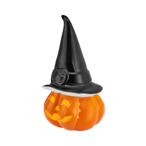 Bougie à réchaud à led Karaca Halloween Citrouille, 24cm, noir orange, céramique 