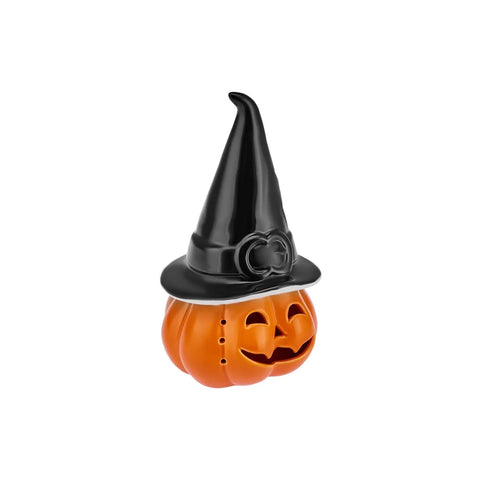 Bougie à réchaud à led Karaca Halloween Citrouille, 24cm, noir orange, céramique 