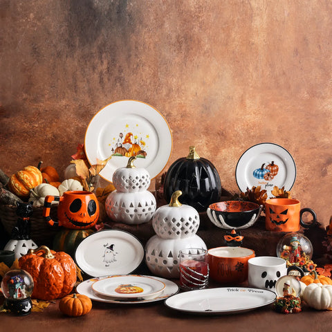 Assiette à dessert Karaca Halloween Check Citrouille 19cm, blanc, porcelaine