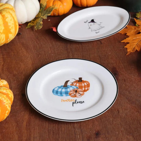 Assiette à dessert Karaca Halloween Check Citrouille 19cm, blanc, porcelaine