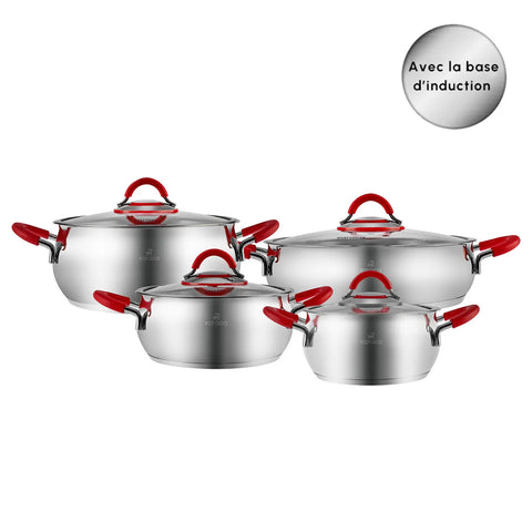 Batterie de cuisine en acier Karaca Oyster, 8 pièces, rouge