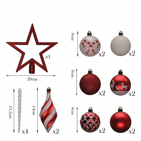 Set d'ornements de sapin Karaca Home Fun Red Noël Coiffe de sapin en forme d'étoile, 19 pièces