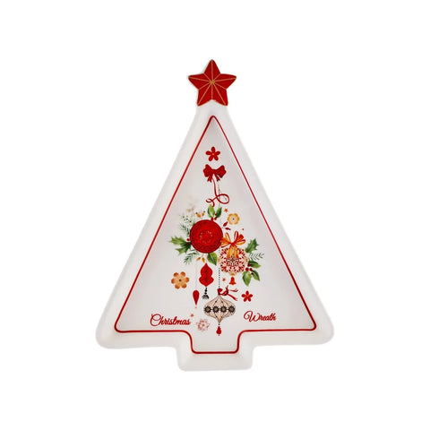 Assiette de service Karaca Noël Couronne 21 cm, blanc rouge, porcelaine 