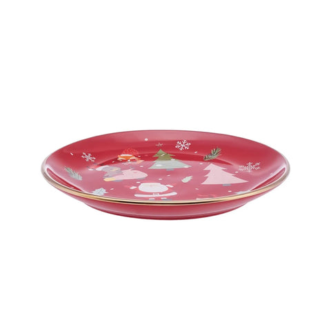 Assiette à dessert Karaca Noël Ligne d'or, 21 cm, rouge, porcelaine