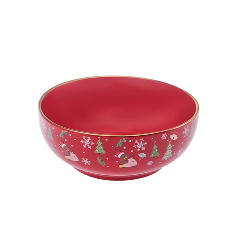 Bol à salade Karaca Noël Ligne d'or, 20 cm, rouge, porcelaine