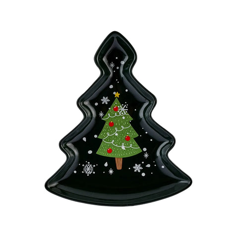 Assiette décorative Karaca Noël Ligne d'or, en forme de L'arbre de Noël, 21 cm, noir, porcelaine