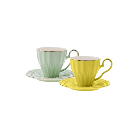 Coffret de tasses à thé Karaca Corvus pour 2 personnes, 220 ml, vert jaune 