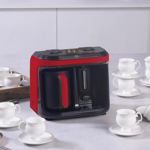 Machine à café turc Karaca Hatır Hüp Duet Arôme capacité de 10 tasses, mousse abondante, rouge