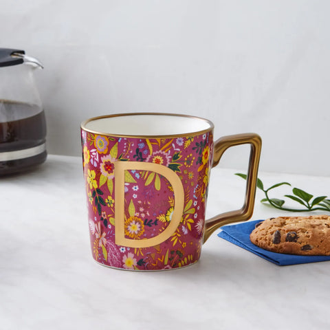 Mug Karaca Fleur avec lettre D, 350 ml