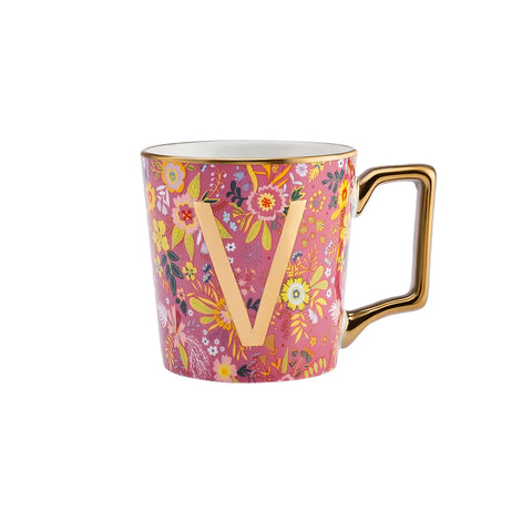 Mug Karaca Fleur avec lettre V, 350 ml