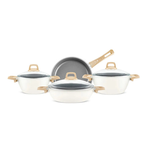 Batterie de cuisine Karaca X Refika Birgül Swiss Crystal, 7 pièces, crème