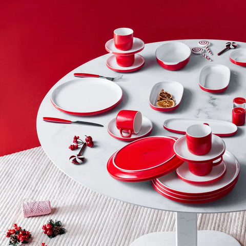 Service Petit Déjeuner Karaca Nordic pour 6 personnes, 27 pièces, en porcelaine, rouge