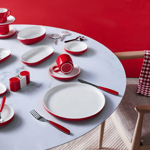 Service Petit Déjeuner Karaca Nordic pour 6 personnes, 27 pièces, en porcelaine, rouge