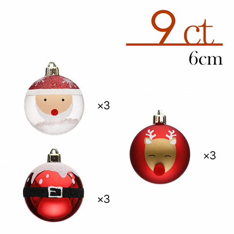 Set d'ornements de sapin Karaca Home Père Noël, 9 pièces, 6 cm