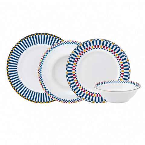 Service de table en porcelaine Karaca Damas pour 6 personnes, 24 pièces, bleu