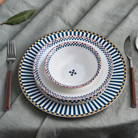 Service de table en porcelaine Karaca Damas pour 6 personnes, 24 pièces, bleu