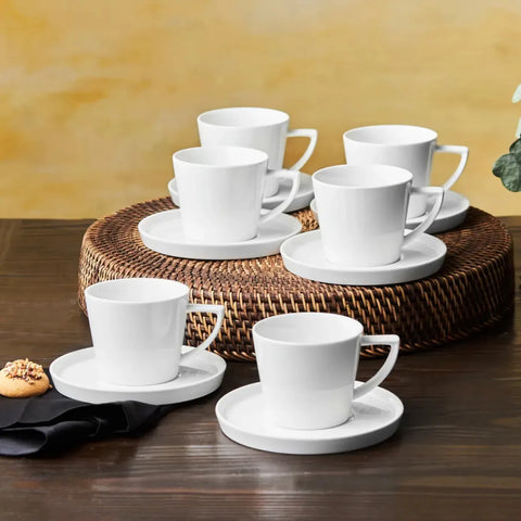 Coffret de tasses à thé et soucoupes Karaca Salvare pour 6 personnes, 12 pièces, New Generation Bone, 260 ml, blanc