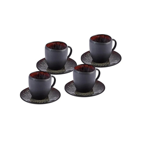 Coffret de tasses à café turc Espresso Karaca Galactic Reactive Glaze pour 4 personnes, 8 pièces, noir, 100 ml