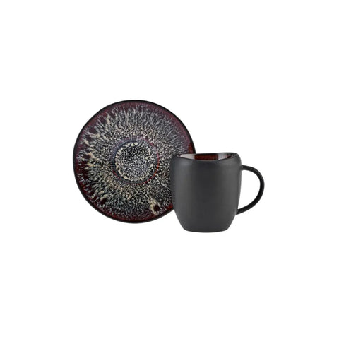 Coffret de tasses à café turc Espresso Karaca Galactic Reactive Glaze pour 4 personnes, 8 pièces, noir, 100 ml