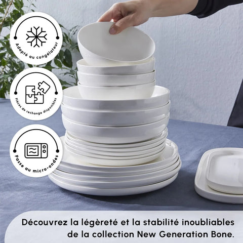 Service de table Karaca Favaro pour 12 personnes, 56 pièces, New Generation Bone, blanc