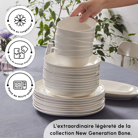 Service de table Karaca Allure pour 12 personnes, 41 pièces, New Generation Bone, blanc