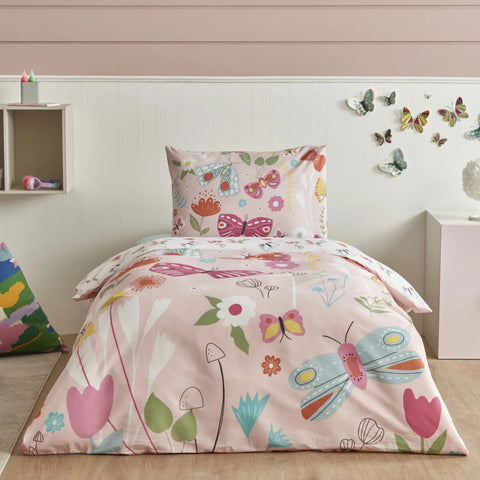 Parure de lit Karaca Home Young Butterfly pour lit single, 100% coton 