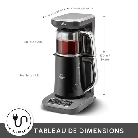 Théière Bouilloire et cafetière filtre Karaca Caysever Robotea Pro 4 en 1 automatique parlant, 2500W, space grey