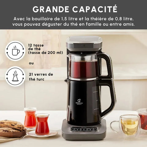 Théière Bouilloire et cafetière filtre Karaca Caysever Robotea Pro 4 en 1 automatique parlant, 2500W, space grey