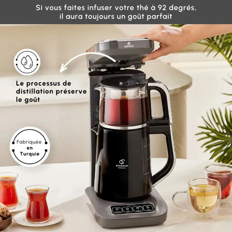 Théière Bouilloire et cafetière filtre Karaca Caysever Robotea Pro 4 en 1 automatique parlant, 2500W, space grey