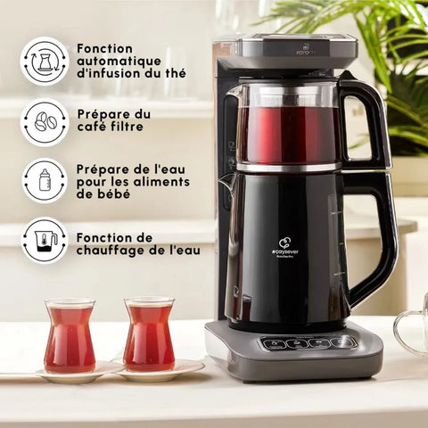 Théière Bouilloire et cafetière filtre Karaca Caysever Robotea Pro 4 en 1 automatique parlant, 2500W, space grey