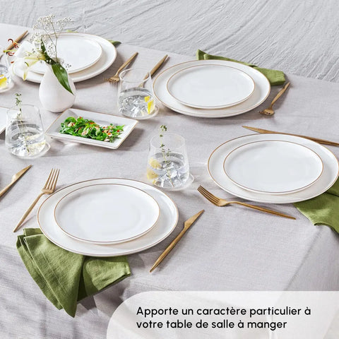 Service de table Karaca Santo pour 6 personnes, 18 pièces, New Generation Bone, blanc or