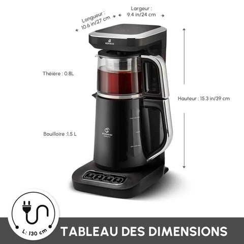 Théière Bouilloire et cafetière filtre Karaca Caysever Robotea Pro 4 en 1 automatique parlant, 2500W, chrome