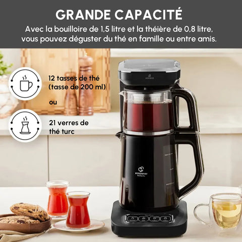 Théière Bouilloire et cafetière filtre Karaca Caysever Robotea Pro 4 en 1 automatique parlant, 2500W, chrome