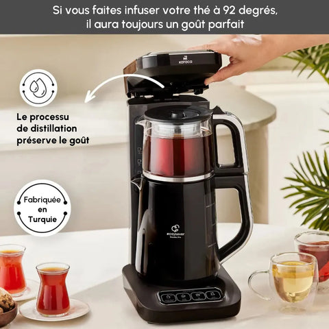 Théière Bouilloire et cafetière filtre Karaca Caysever Robotea Pro 4 en 1 automatique parlant, 2500W, chrome