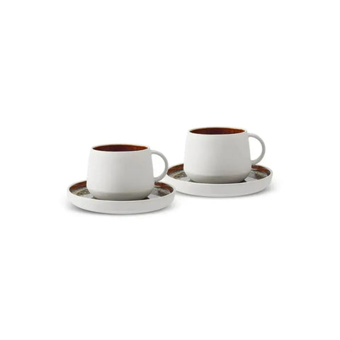 Service de tasses et soucoupes Karaca Galactic pour 2 personnes, 4 pièces, Reactive Glaze, 300 ml, blanc