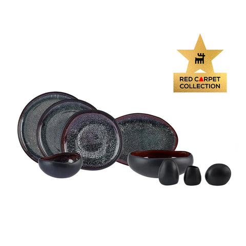 Karaca Red Carpet Collection Service de table Streamline Galactic Stoneware pour 12 personnes, 59 pièces, noir